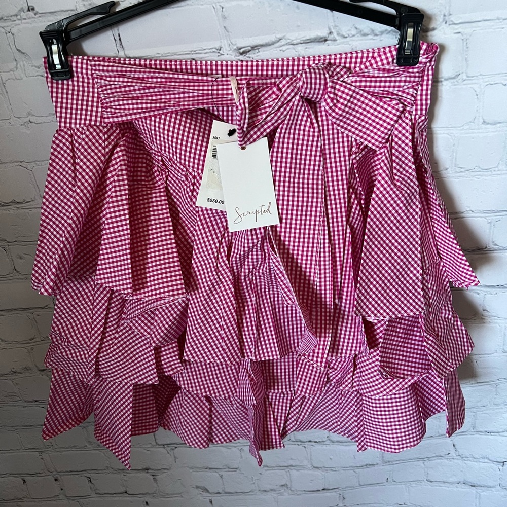 Scripted Gingham Tiered Ruffled Mini Skirt - Picture 6 of 11